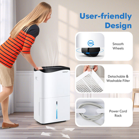 Deshumidificador de 100 pintas con aplicación inteligente y control por Alexa para el hogar y sótanos - Blanco