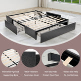 Base de cama tapizada con plataforma y 3 cajones de almacenamiento