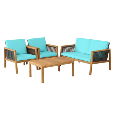 Juego de muebles de ratán para patio de 4 piezas con cojines extraíbles