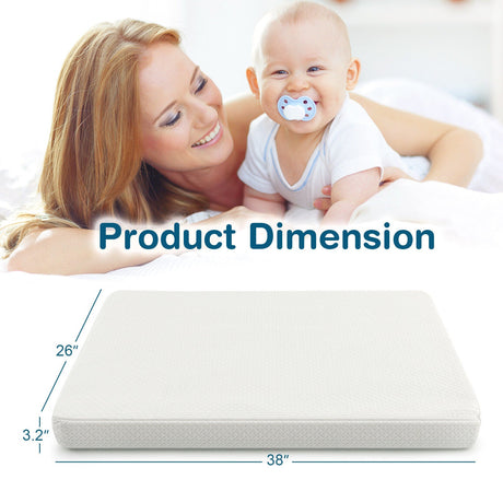 Colchón de bebé de doble cara de 38 x 26 pulgadas para corralito con funda lavable extraíble - Blanco