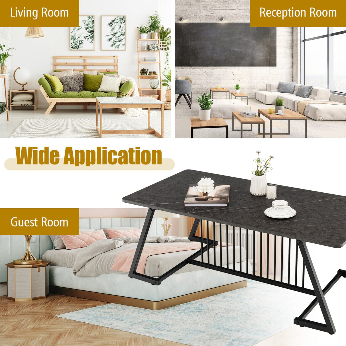 Mesa de Centro de Estilo Moderno de 48 Pulgadas con Amplia Superficie para Sala de Estar - Negro