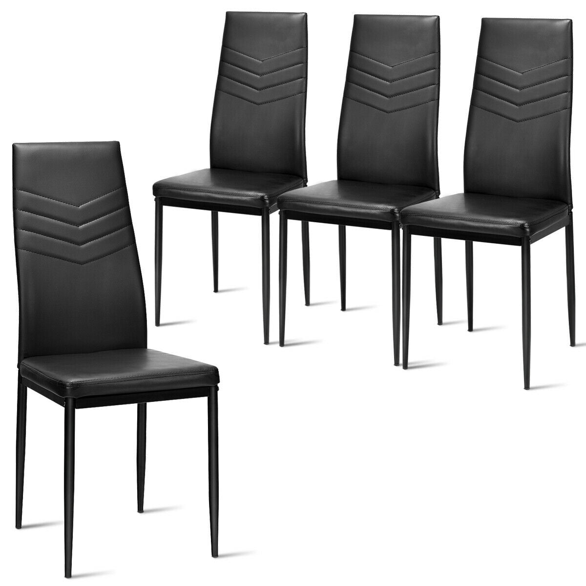 Juego de 4 sillas de comedor de respaldo alto con cuero de PVC y almohadillas antideslizantes para los pies