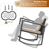 3 Pieces Cushioned Patio Rattan Set with Rocking Chair and Table-Black