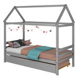 Marco de cama plataforma para niños con techo para dormitorio