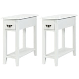 2 Pieces 2 Tier Sofa Side End Table with Drawer and Open Shelf