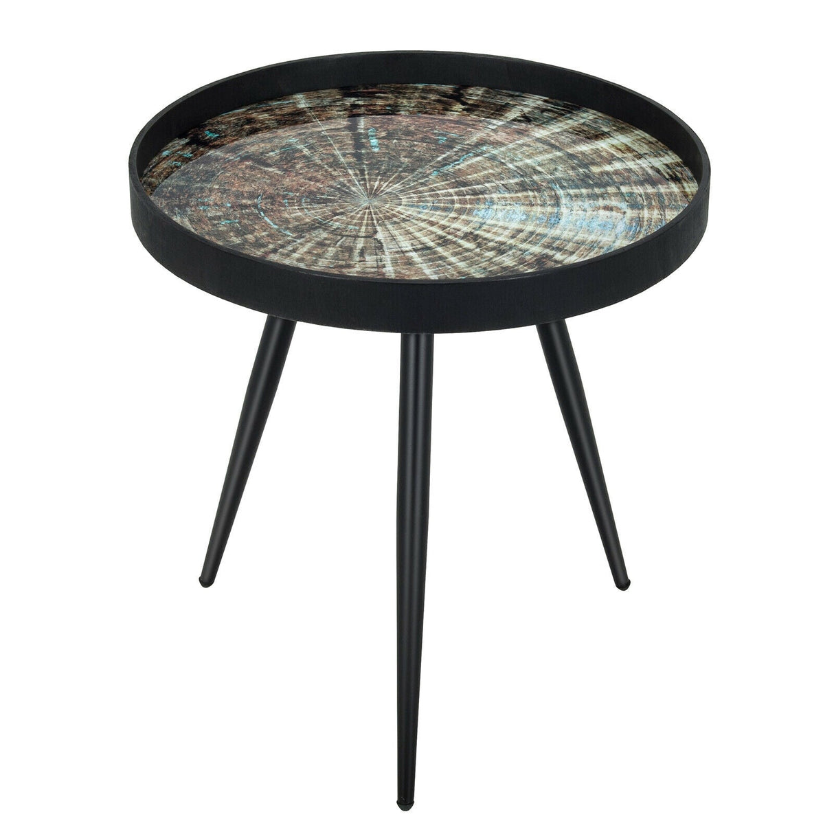 Mesa auxiliar redonda moderna con bandeja superior de madera para sala de estar o dormitorio - Negro