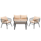 Juego de muebles de patio de 4 piezas con cojines de respaldo para jardín-Beige