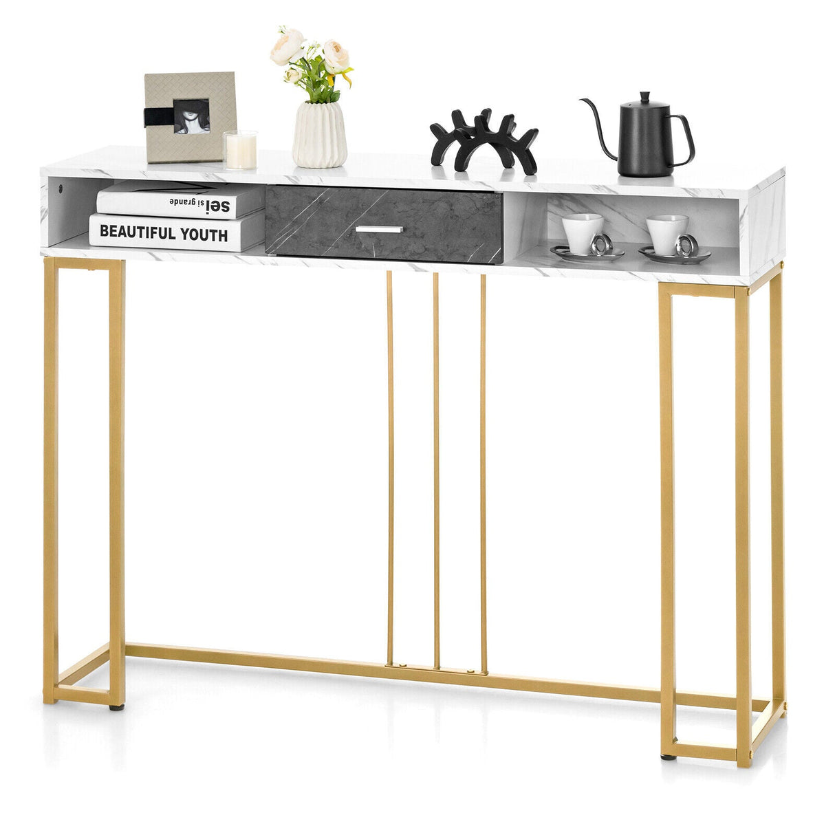 Mesa de sofá estrecha y larga para sala de estar - Blanca
