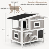 Casa exterior de madera para gatos ferales de 2 pisos con puerta de escape - Gris