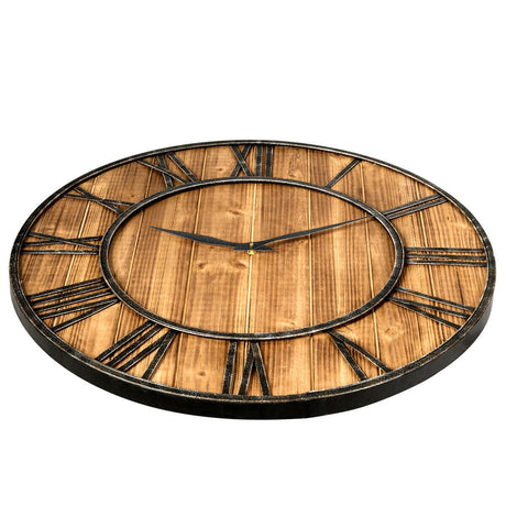 Reloj de Pared Redondo de 27 Pulgadas, Decorativo de Madera, Silencioso, con Batería