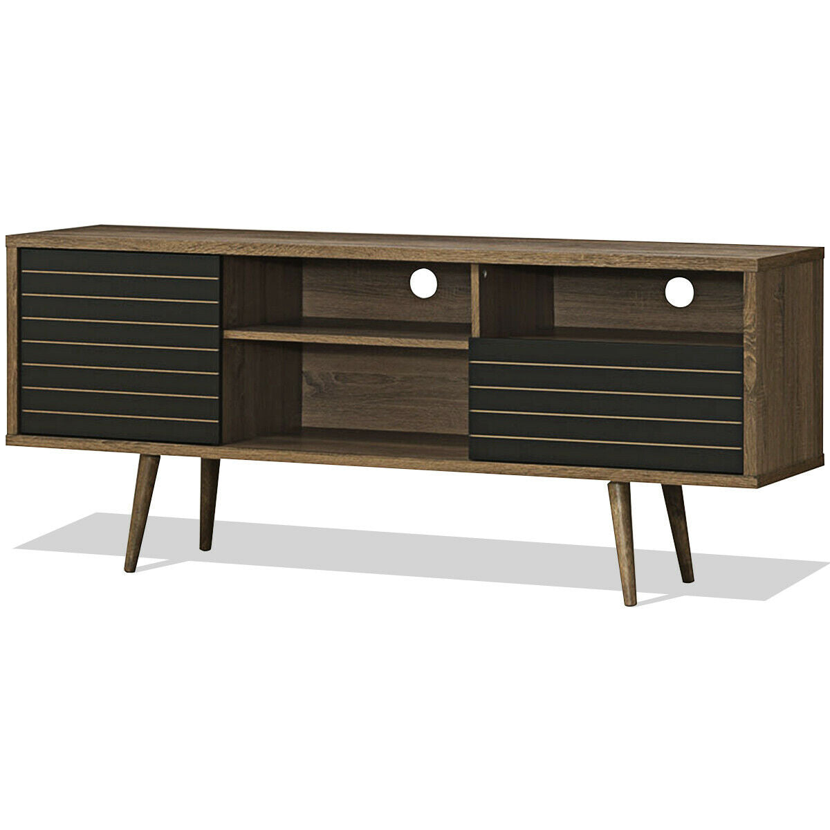 Mueble de TV moderno de mediados de siglo para televisores de hasta 65 pulgadas con estantes de almacenamiento