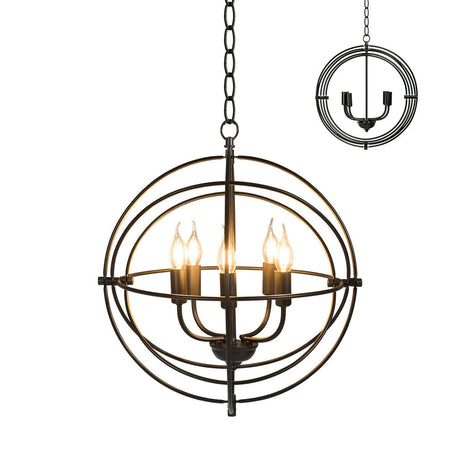Candelabro metálico de 20 pulgadas y 5 luces con anillos entrelazados pivotantes