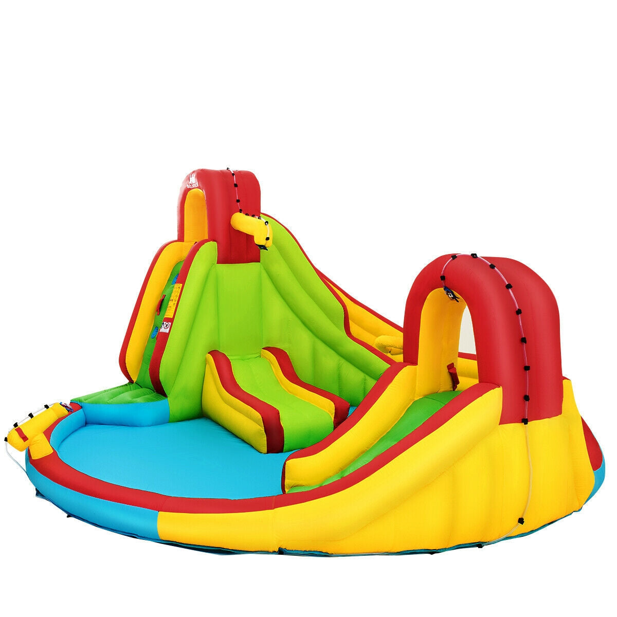 Castillo Hinchable Acuático para Niños con Tobogán, Muro de Escalada y Piscina, sin Soplador