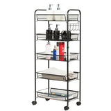 Carrito utilitario de archivo rodante de malla de 5 niveles con cesta de almacenamiento - Negro