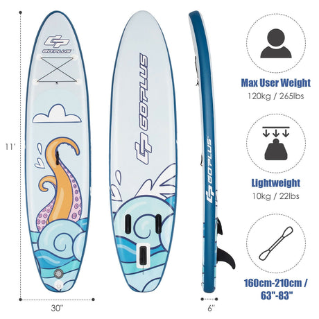 Tabla de surf inflable de pie de 11 pies con remo de aluminio y bomba