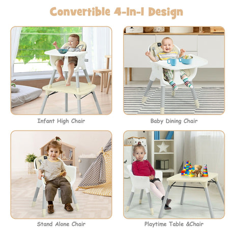 Juego de silla y mesa convertible 4 en 1 para bebé con cojín de PU
