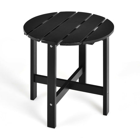 Mesa auxiliar redonda de madera de 18 pulgadas para patio, mesa de centro con lamas para jardín