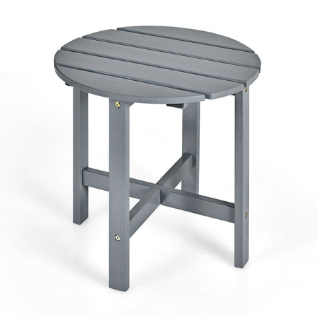 Mesa auxiliar redonda de madera de 18 pulgadas para patio, mesa de centro con lamas para jardín