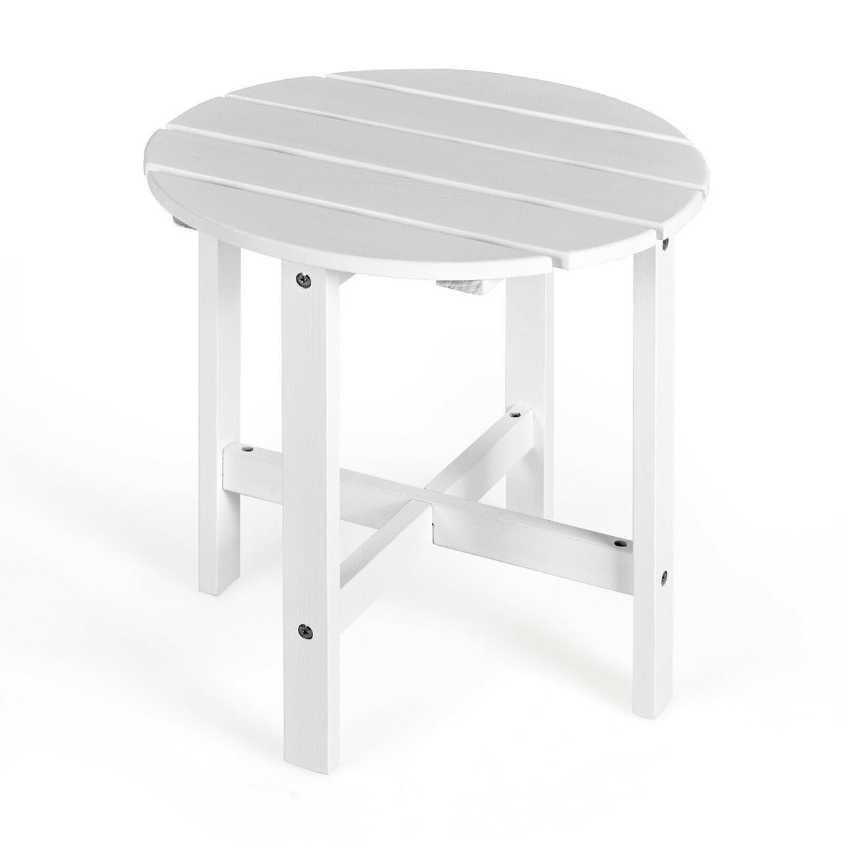 18 Inch Patio Round Side Wooden Slat End Coffee Table for Garden