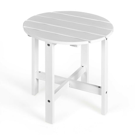 Mesa auxiliar redonda de madera de 18 pulgadas para patio, mesa de centro con lamas para jardín