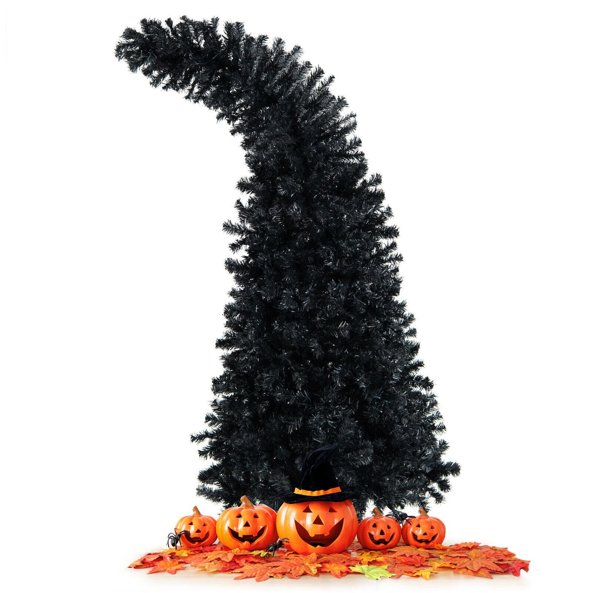 Árbol de Halloween negro preiluminado de 7 pies con 8 modos de flash y 400 luces