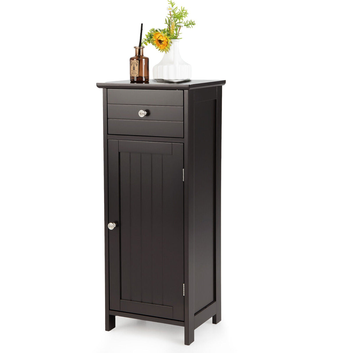 Mueble de almacenamiento de madera para baño con cajón y estante