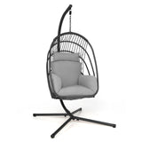 Hanging Folding Egg Chair with Stand Soft Cushion Pillow Swing Hammock