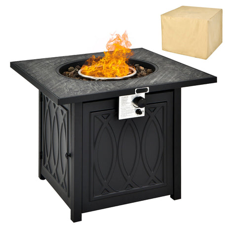 Mesa fogata de propano de 32 pulgadas con tapa cuadrada, rocas de lava, cubierta de 50000 BTU - Negra