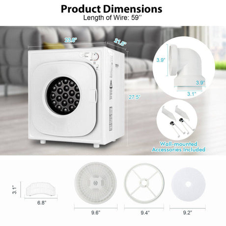 Secadora compacta de 1500W con control táctil