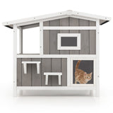 Casa exterior de madera para gatos ferales de 2 pisos con puerta de escape - Gris