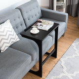 Mesa auxiliar de sofá con forma de C ajustable con superficie reclinable - Marrón