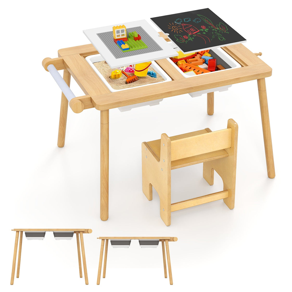 Mesa Sensorial y Juego de Sillas para Niños de 2 a 8 Años con Contenedores Plegables