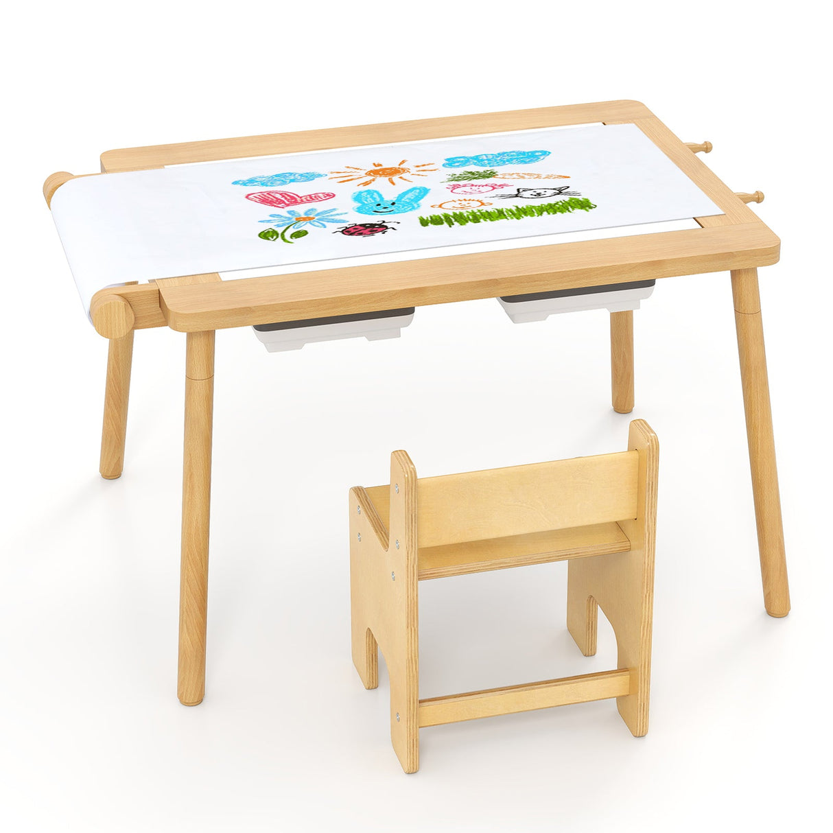 Mesa Sensorial y Juego de Sillas para Niños de 2 a 8 Años con Contenedores Plegables
