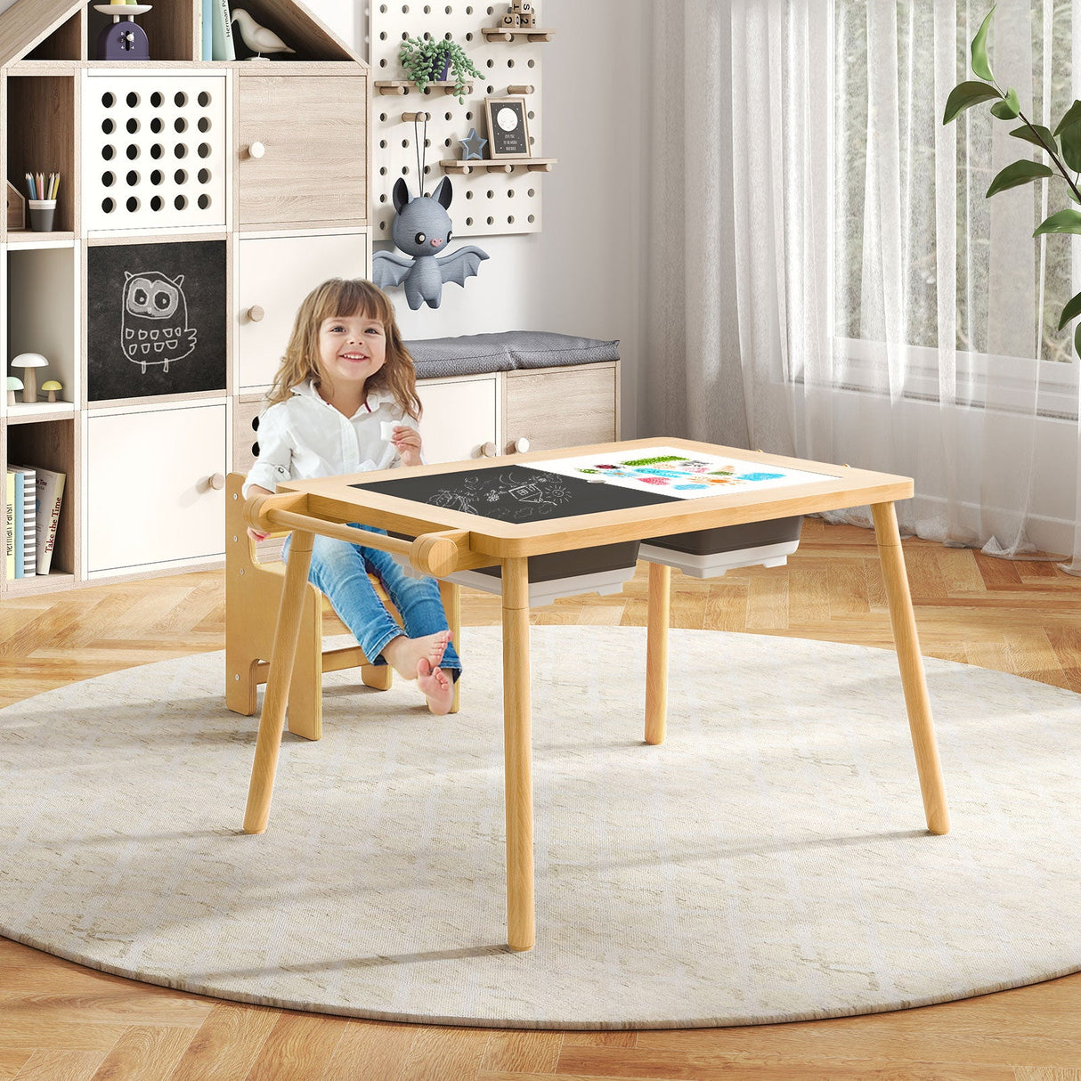 Mesa Sensorial y Juego de Sillas para Niños de 2 a 8 Años con Contenedores Plegables