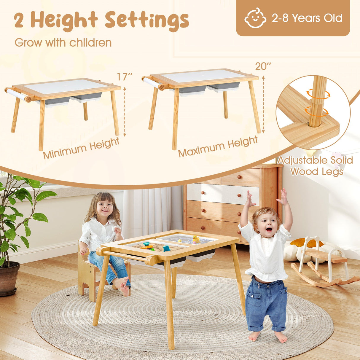 Mesa Sensorial y Juego de Sillas para Niños de 2 a 8 Años con Contenedores Plegables