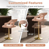 Set of 2 Bar Chairs with Footrest and 2-Layer Electroplated Metal Base