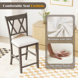 Set of 2 Bar Stools with Cross Back and Linen Fabric Upholstered Seat-Beige