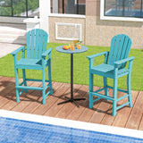 Juego de 2 taburetes de bar de HDPE para exterior, altura de encimera, con reposabrazos y reposapiés