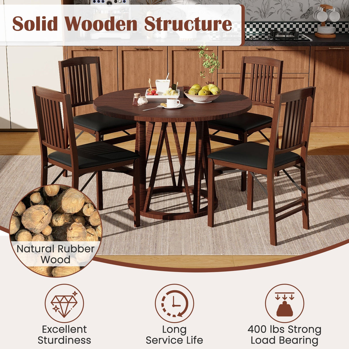 Juego de 2 sillas de cocina plegables tapizadas con asiento acolchado - Marrón
