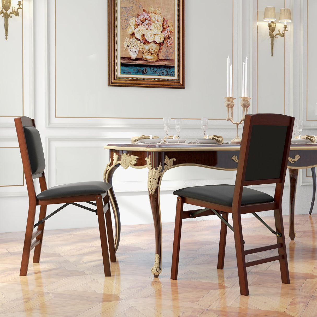 Juego de 2 sillas de comedor plegables con asiento acolchado y respaldo alto - Marrón