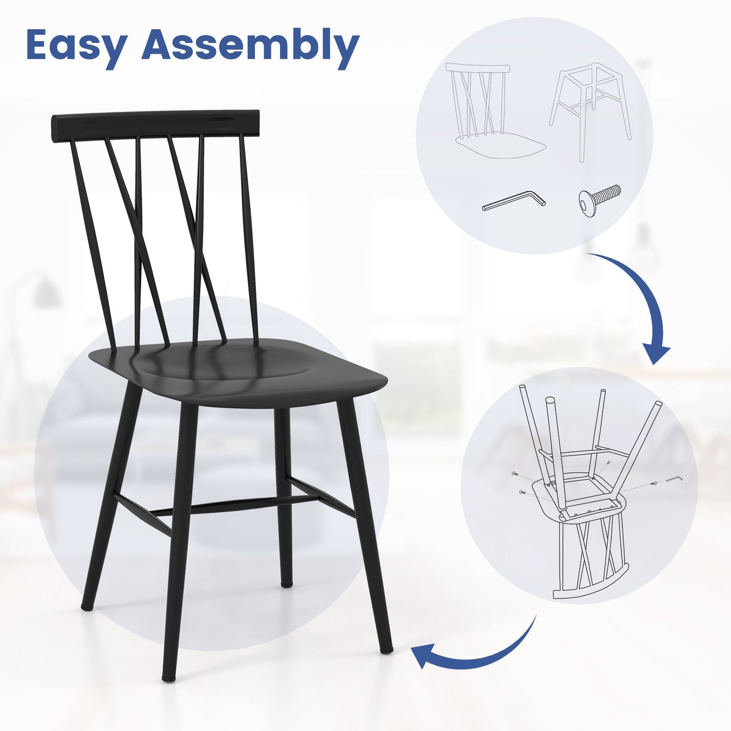 Set of 2 Modern Dining Chairs with Backrest