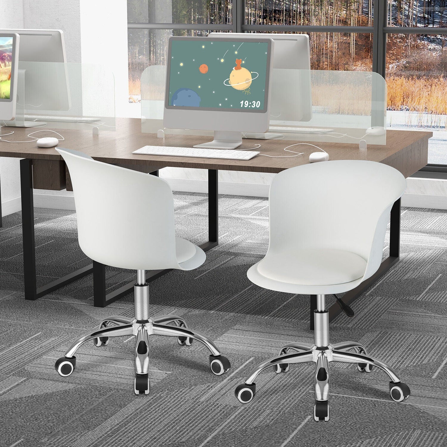Juego de 2 sillas de oficina con respaldo ergonómico y asiento de piel sintética acolchada suave