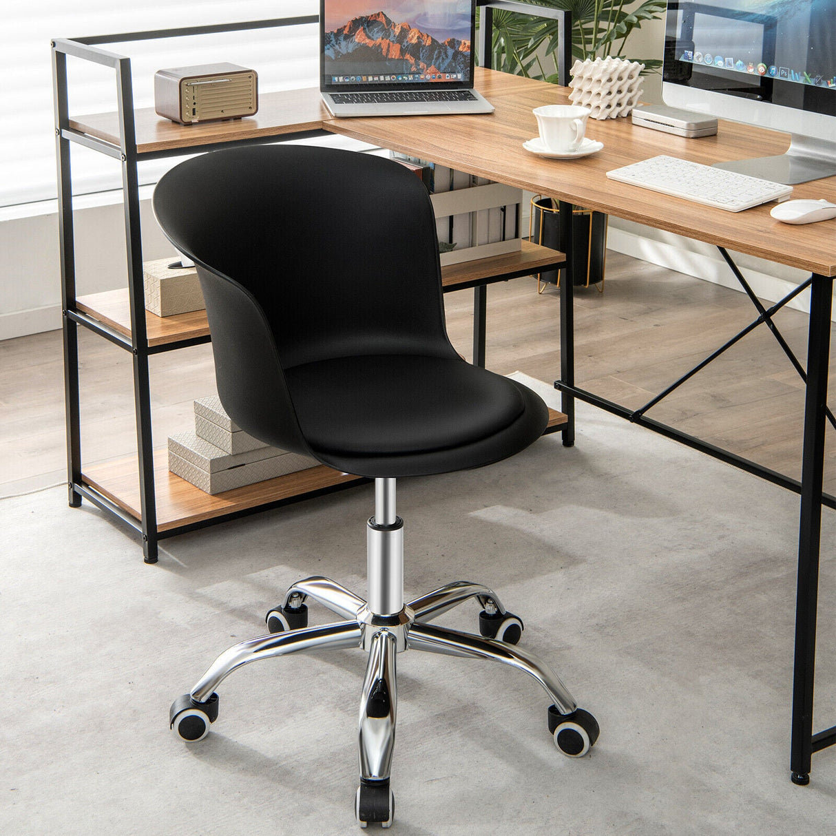 Juego de 2 sillas de oficina con respaldo ergonómico y asiento de piel sintética acolchada suave