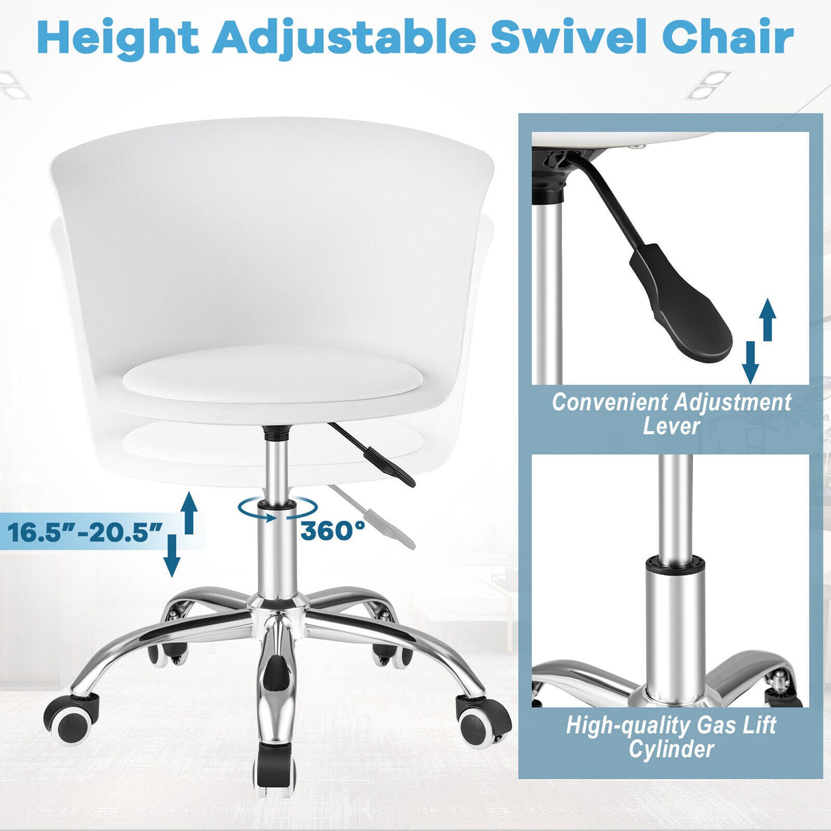 Juego de 2 sillas de oficina con respaldo ergonómico y asiento de piel sintética acolchada suave