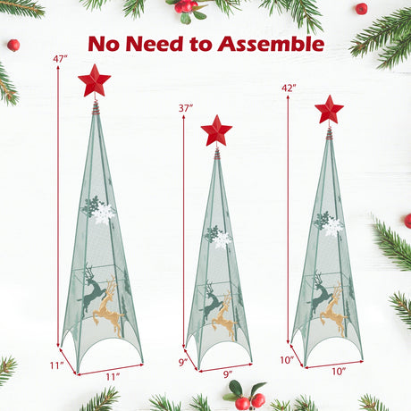 Juego de 3 árboles de Navidad en forma de torre de 90/105/120 cm con estrellas extraíbles