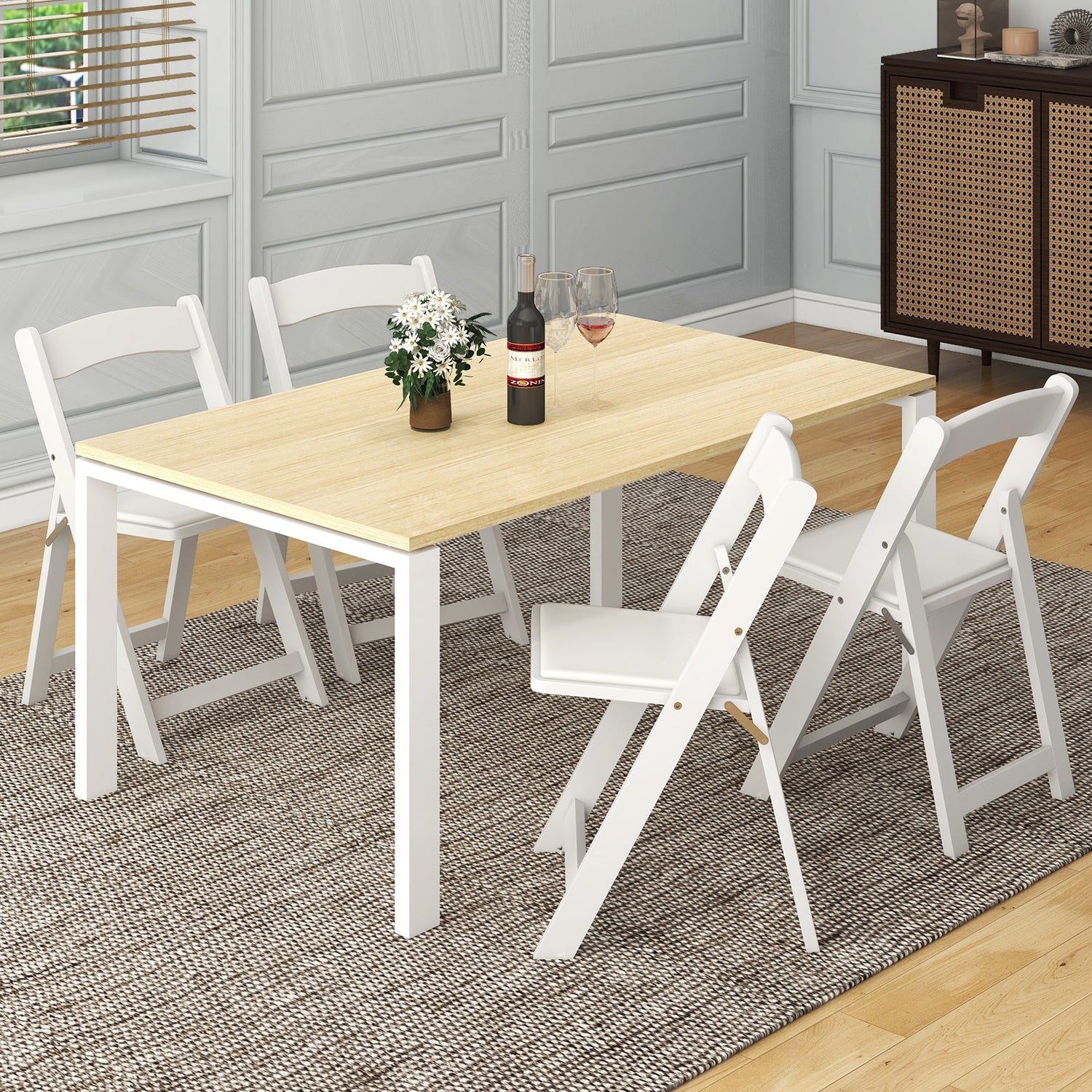 Juego de 4 sillas de comedor plegables para cocina con patas de madera de caucho y asiento acolchado