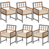 Juego de 6 sillas de comedor para patio, de madera de acacia con cojines