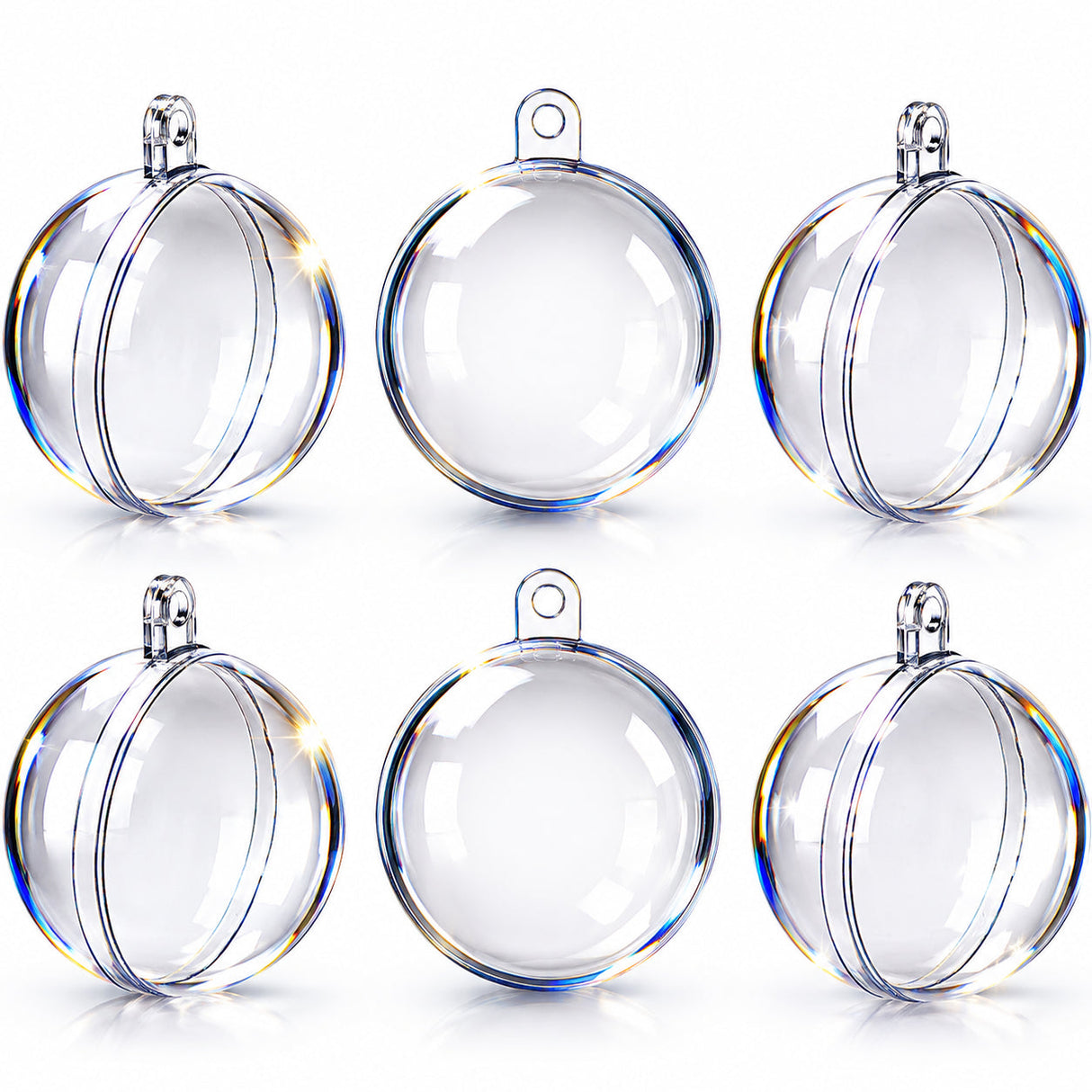 Set of 6 Mini Clear Plastic Ball Ornaments 1.92 Inches (49 mm)