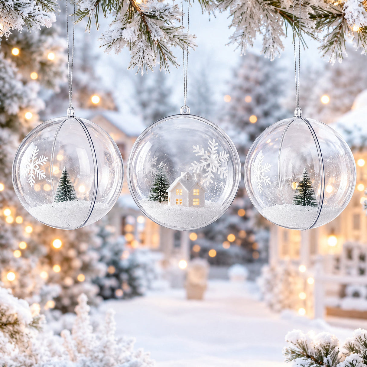 Set of 3 Clear Plastic Ball Ornaments 3.45 Inches (88 mm)
