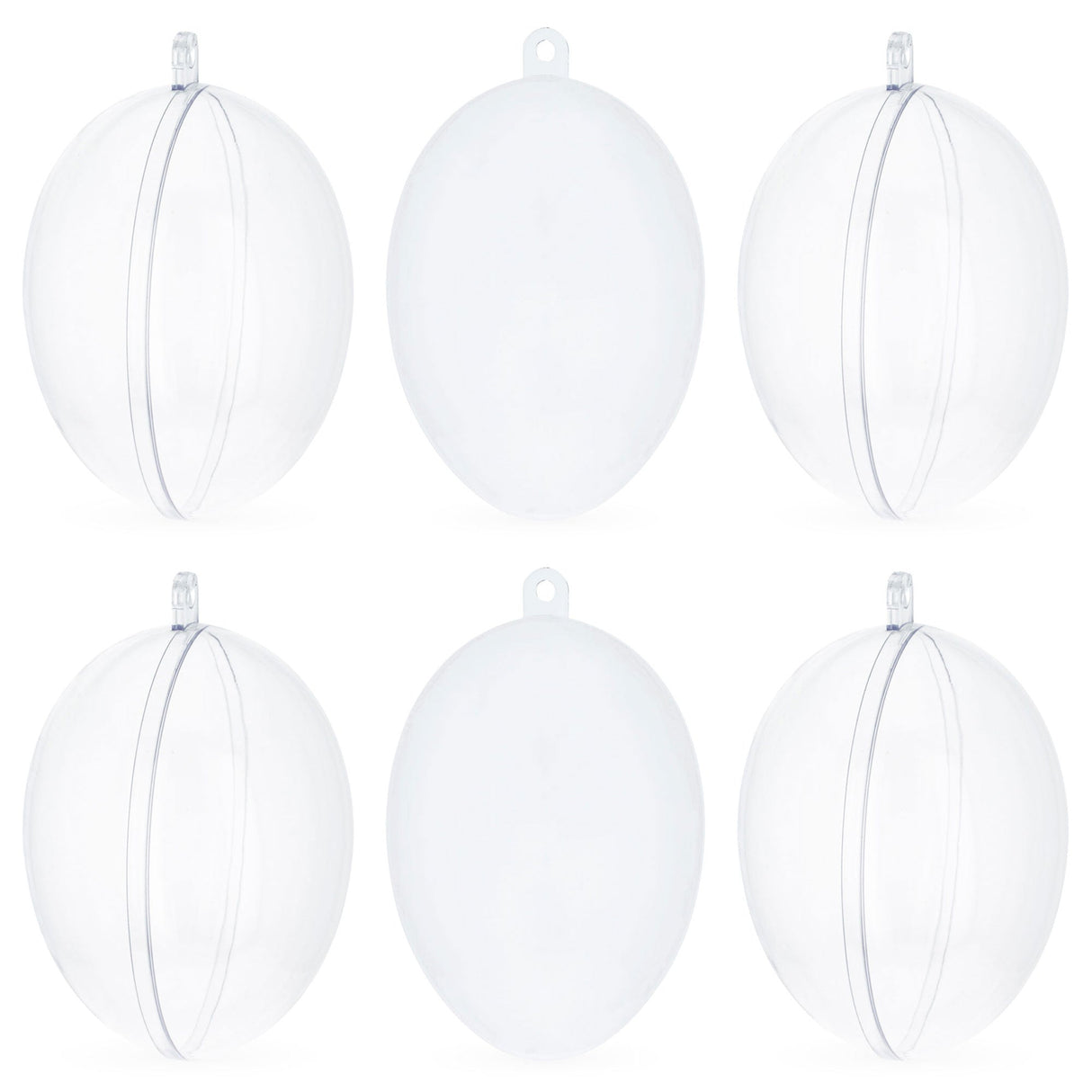 Set of 6 Clear Plastic Egg Ornaments 2.7 Inches